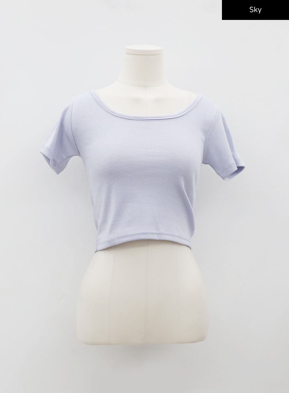Deep Round Neck Basic Crop T-Shirt BU5