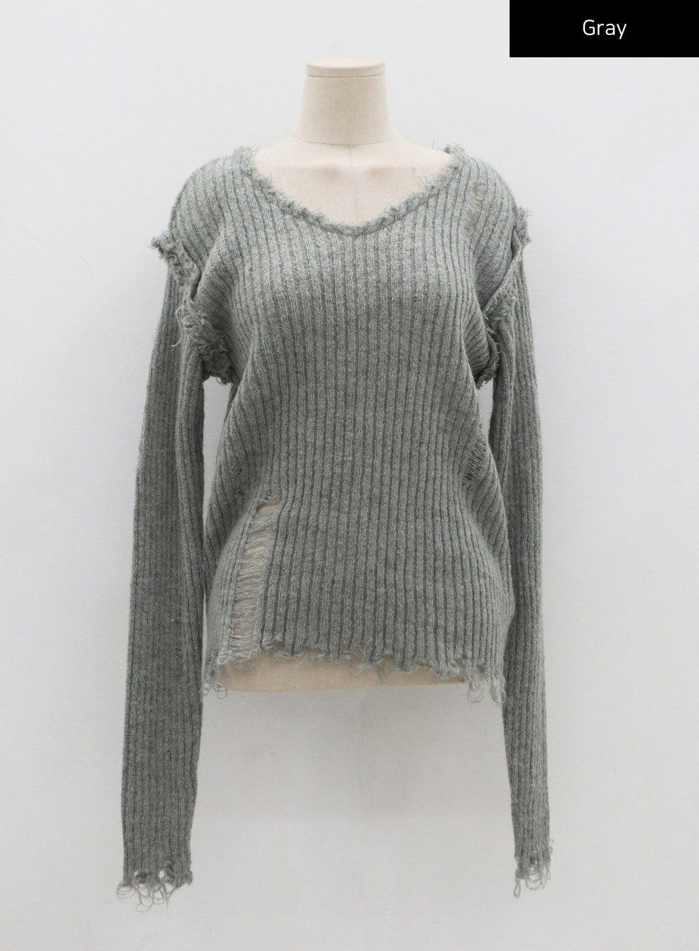 Ripped V-Neck Knit Top CO13
