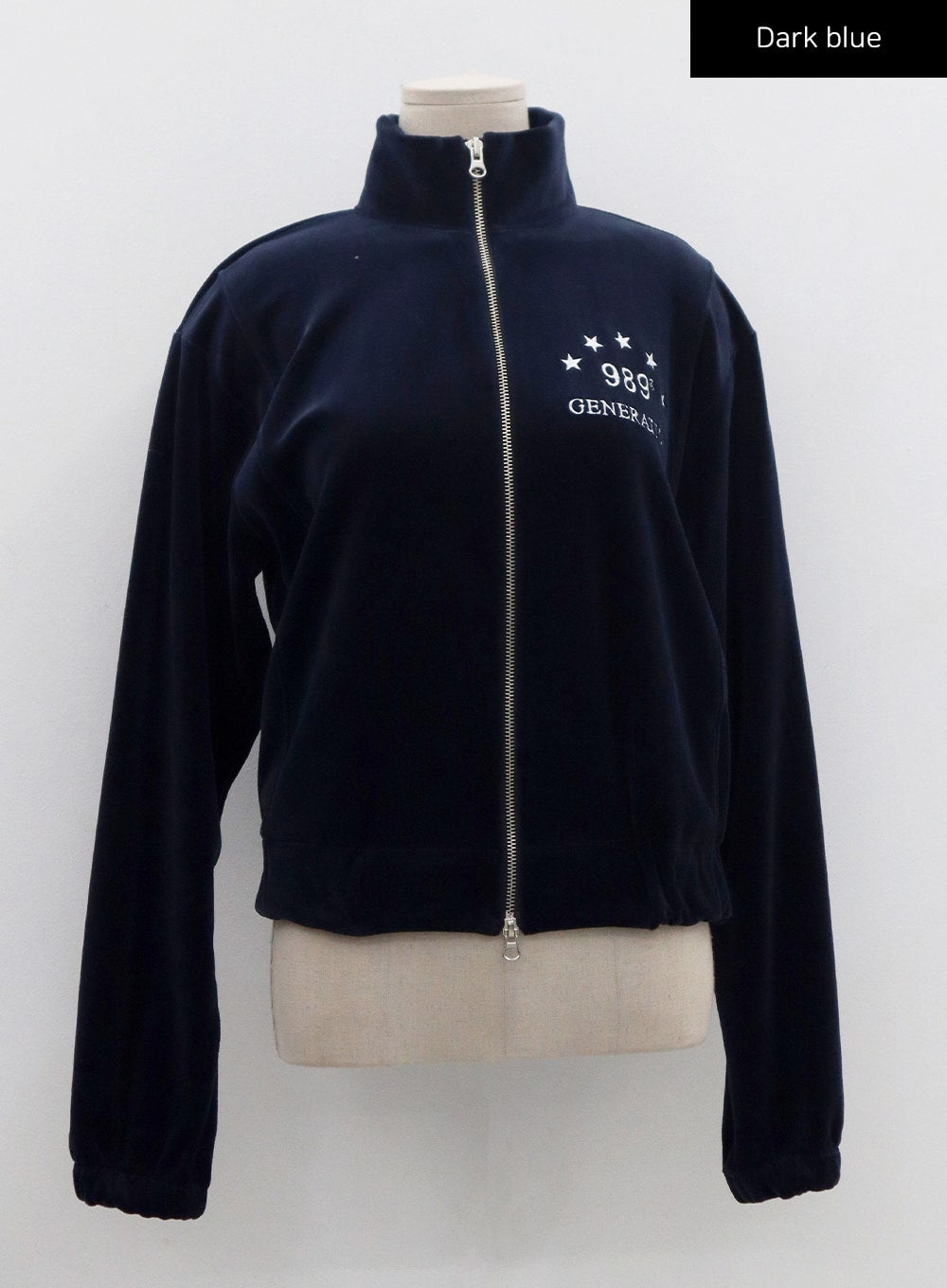 Lettering Embroidery Velvet Two Way Zipper Sweatshirt CN10