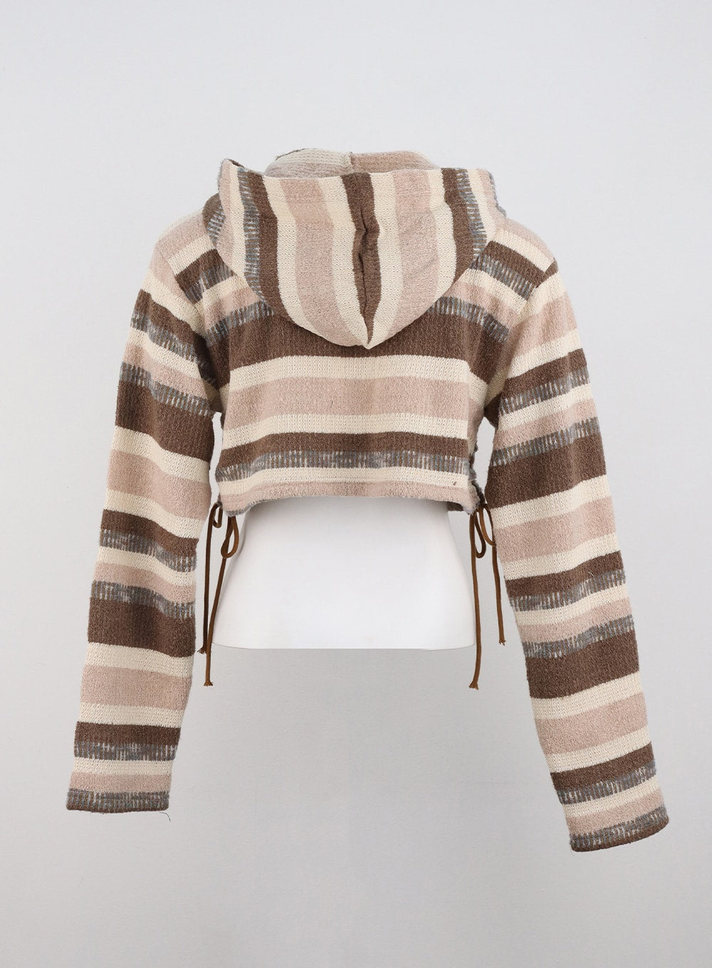 Striped Shirring Hooded Crop Sweater CD301