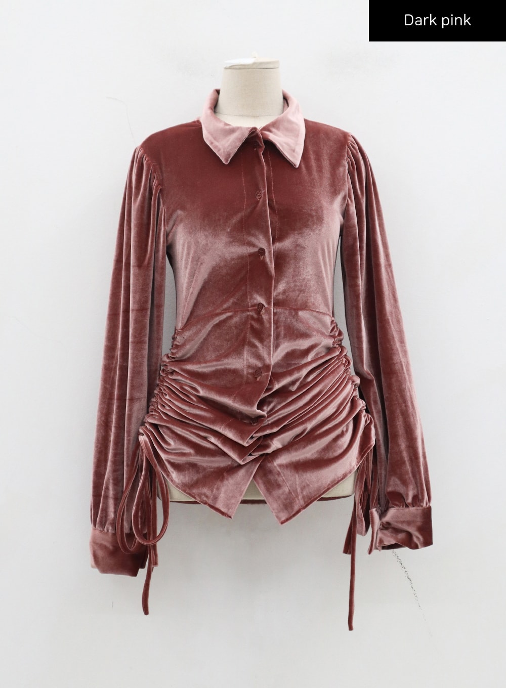 Side Tie Ruching Velvet Long Sleeve Mini Dress CD23