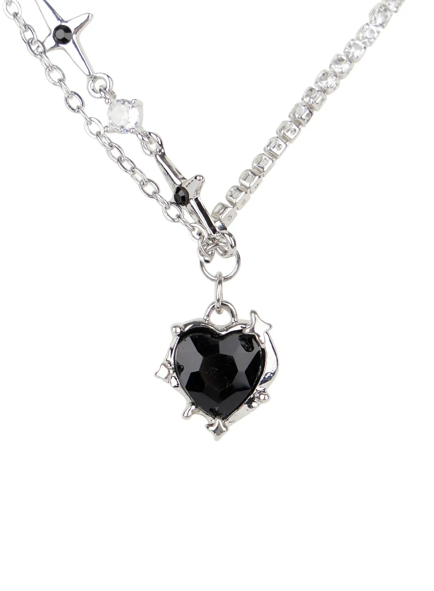 Half and Half Black Heart Necklace CO503