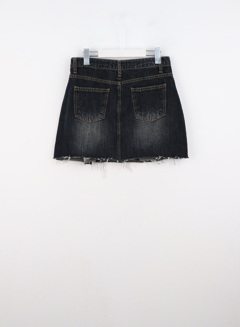 Pleated Raw-Hem Denim Mini Skirt CO323