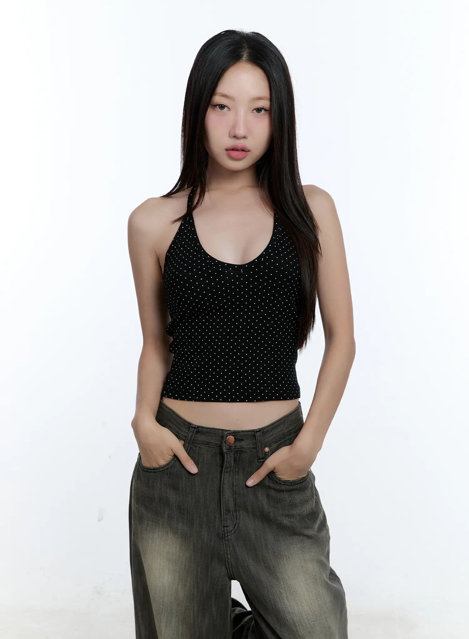 Polka Dot Halter Neck Cami Top CU527