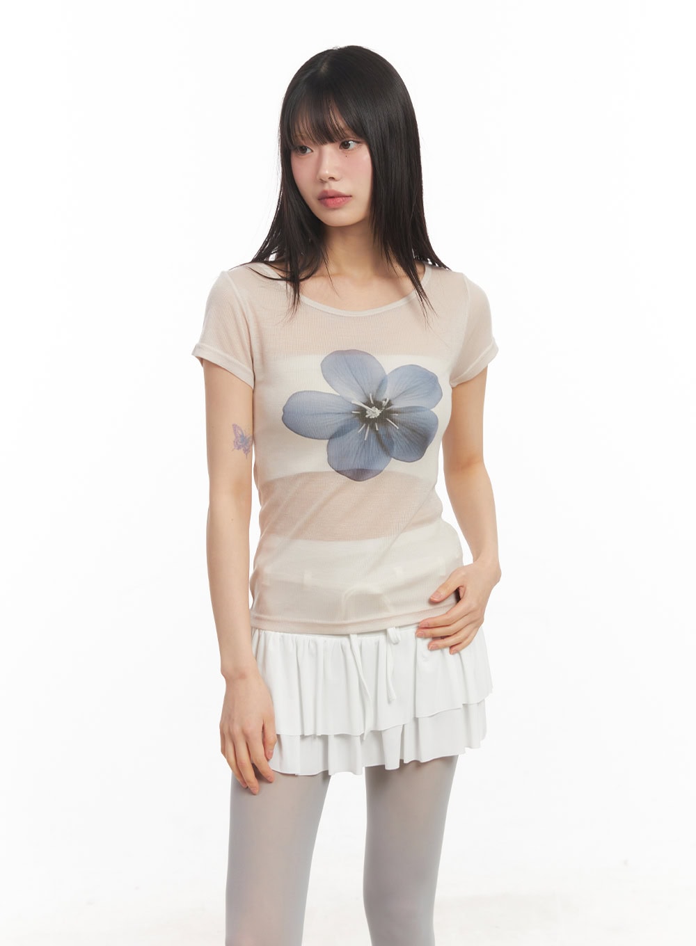Sheer Flower Graphic Top CA522