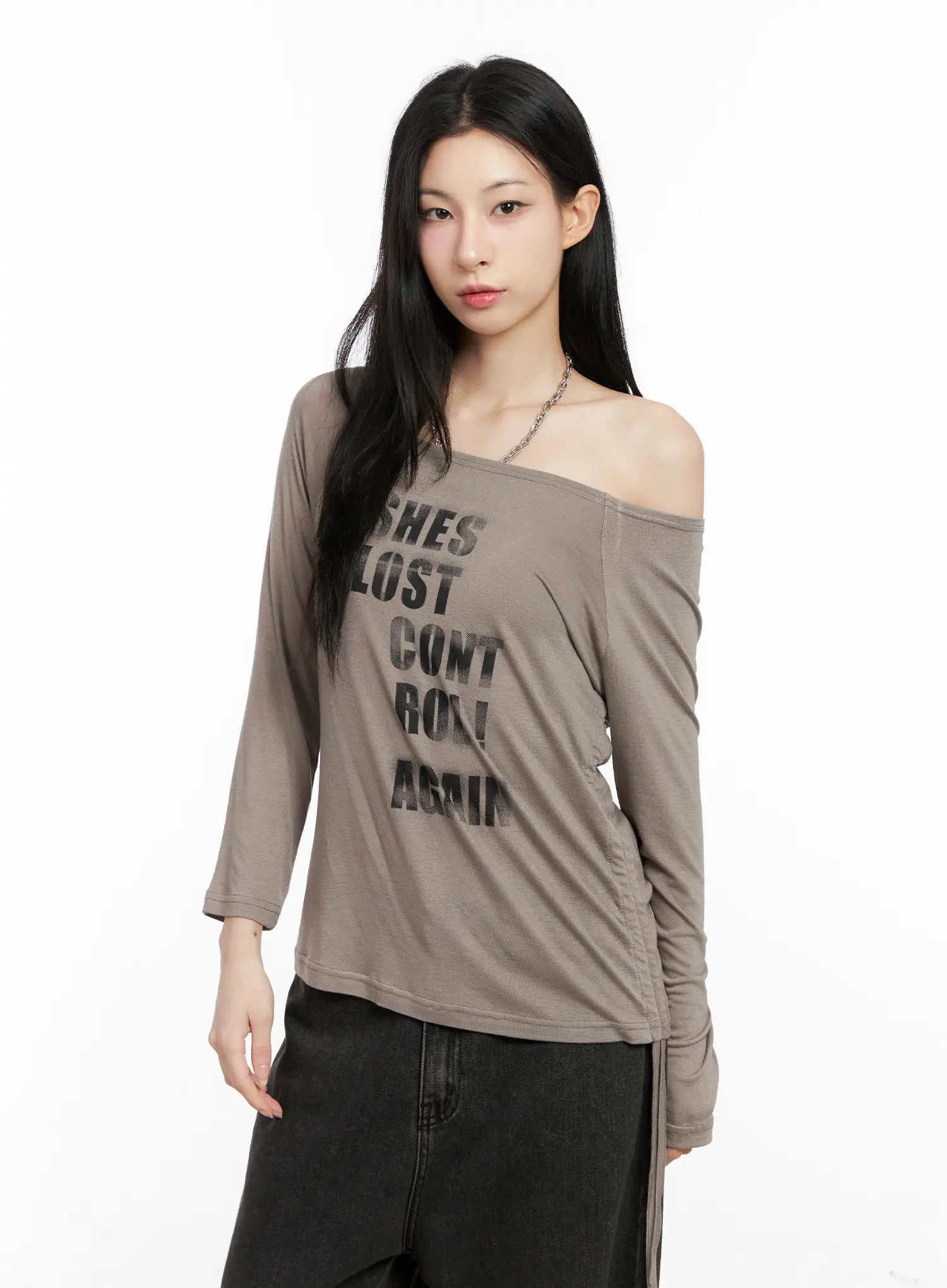 Graphic Off-Shoulder Long Sleeve Top CG522