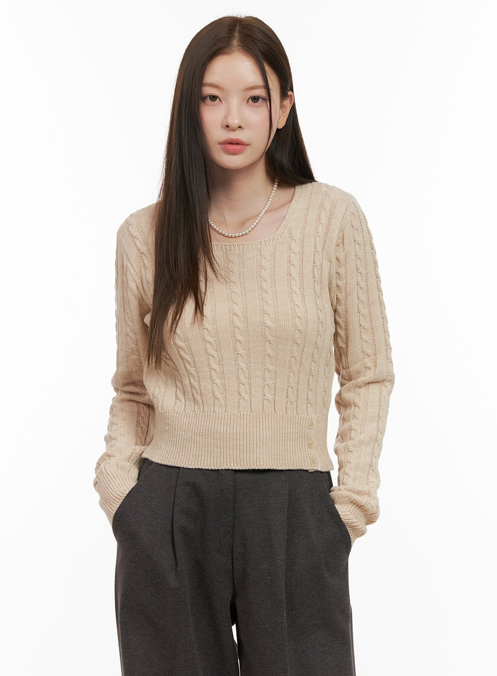 Cable Knit Button Detail Sweater OD412