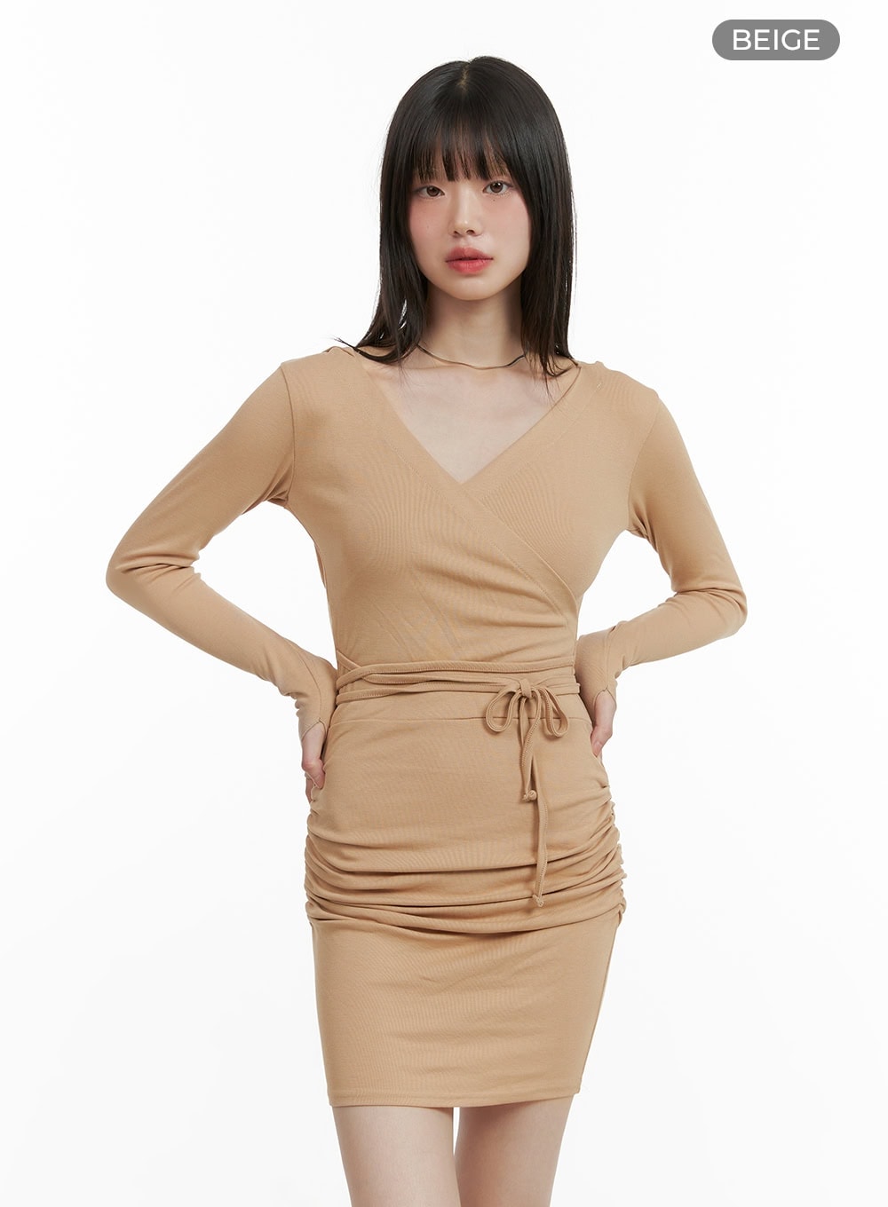 V-Neck Wrap Hooded Mini Dress CY428