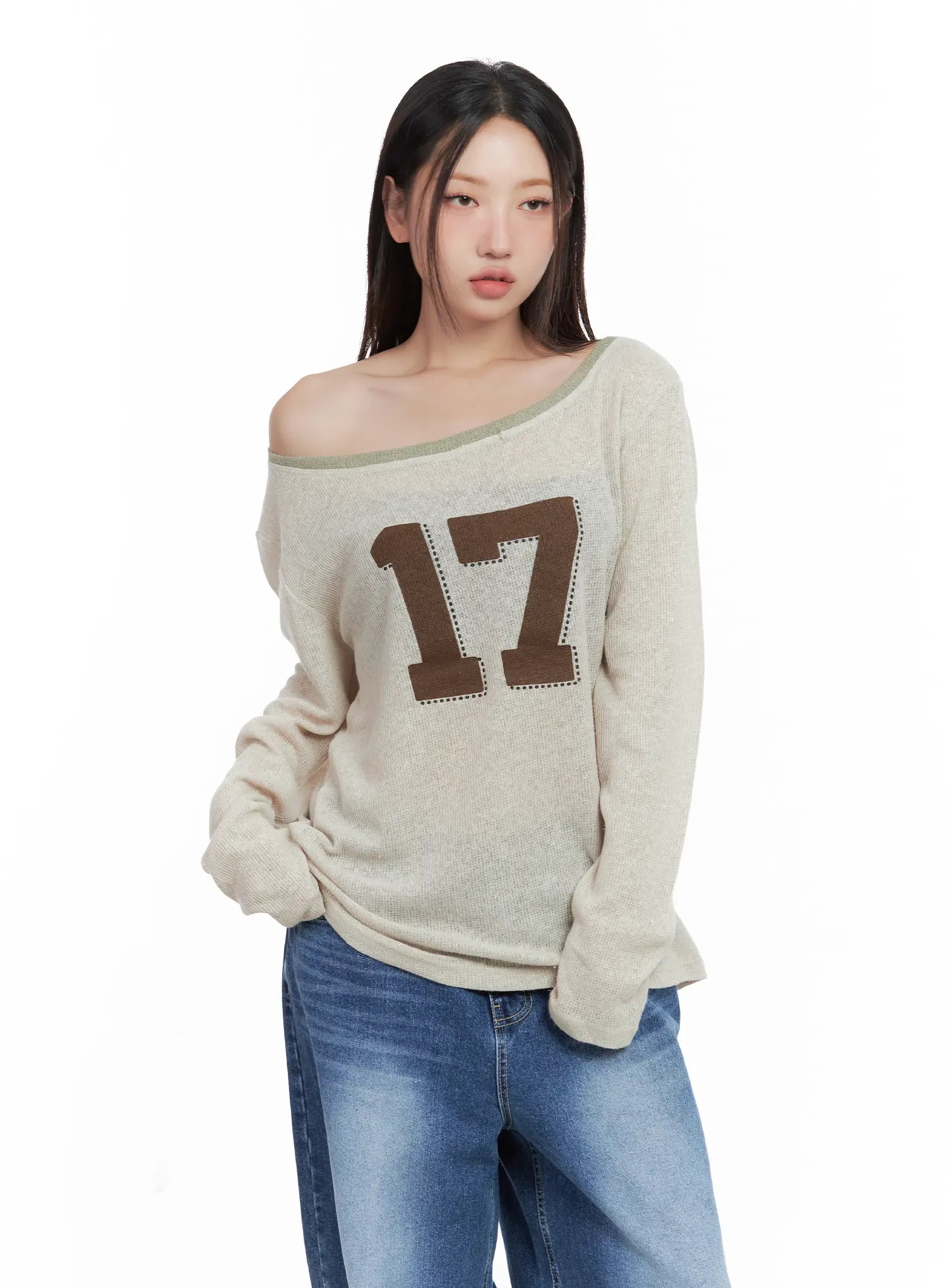 Graphic Linen Loose-Fit Long-Sleeve Tee CL509
