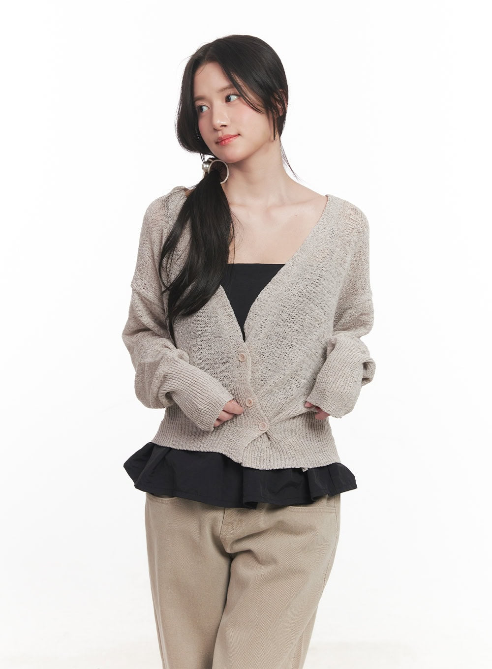 Sheer Button-Up Knit Cardigan  CA511