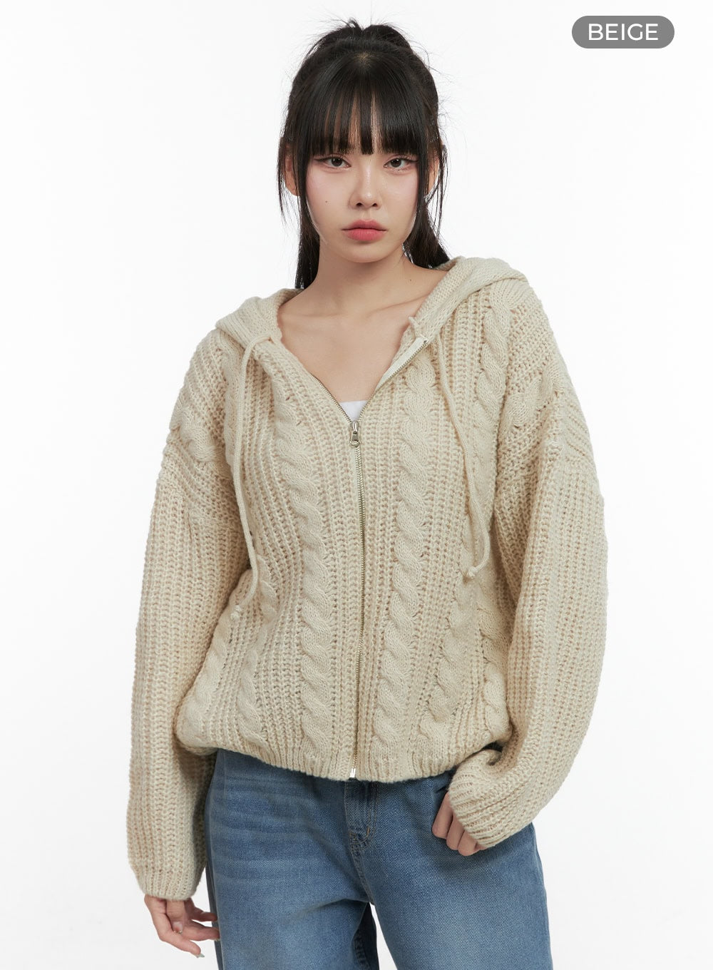 Oversized Cable Knit Hooded Sweater OS410