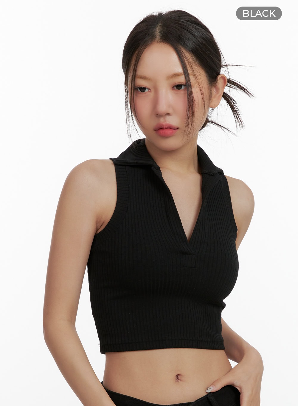 Sleeveless Collar Crop Tank Top OU404