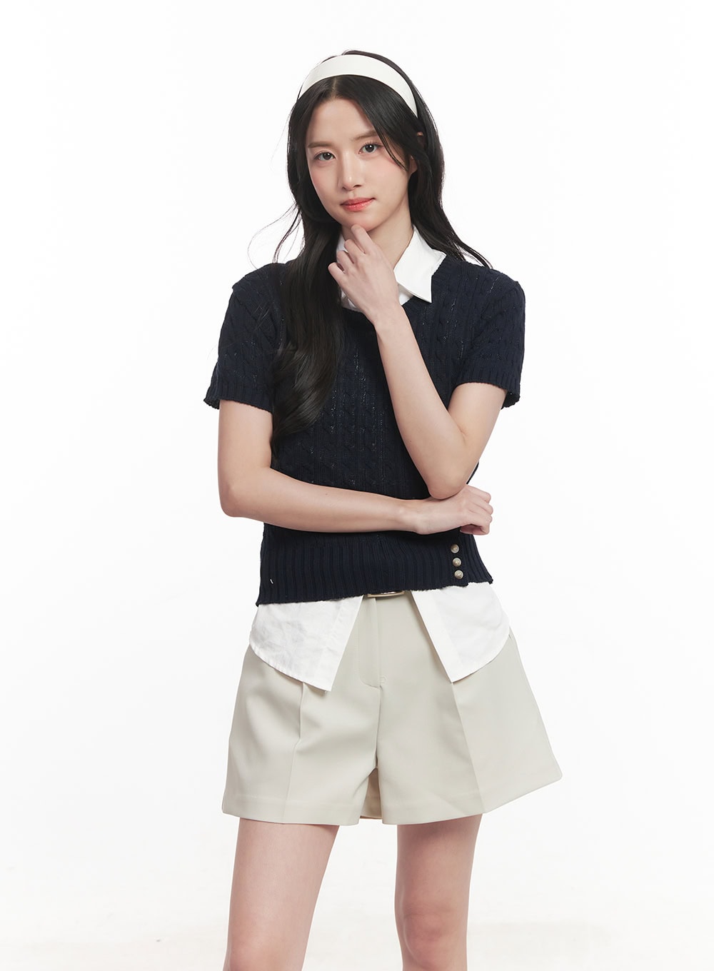 Cable Knit Short Sleeve Sweater CA510