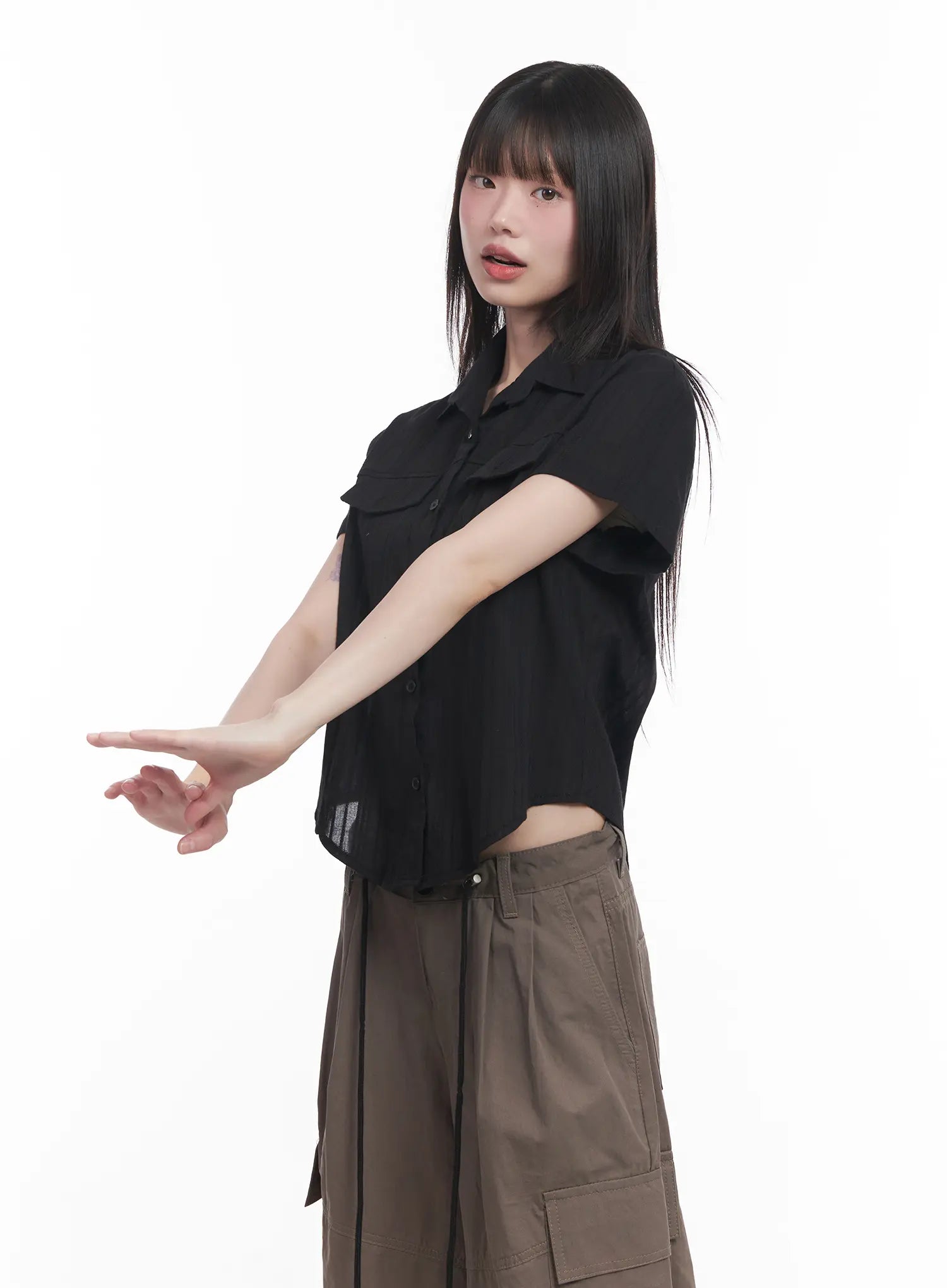 Collared Buttoned Short-Sleeve Shirt CU518