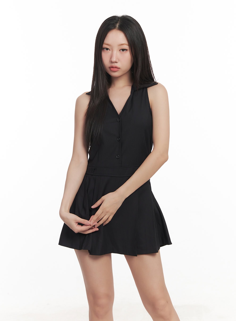 Stripe Pleated Halter Neck Dress CA518