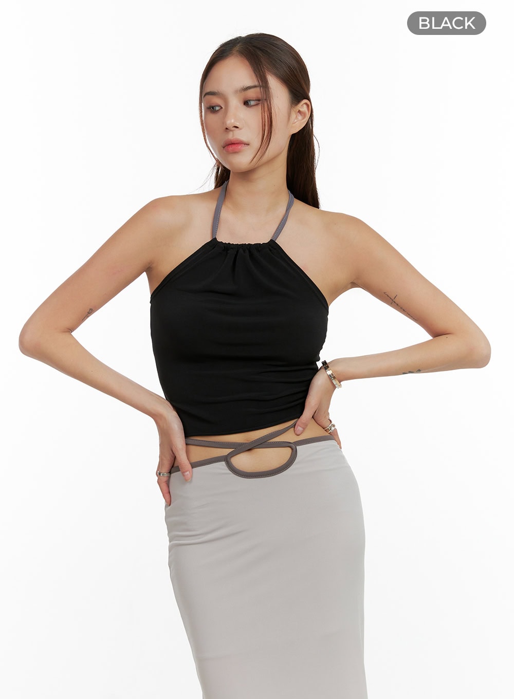 Contrasting Halter Strap Crop Top CL405