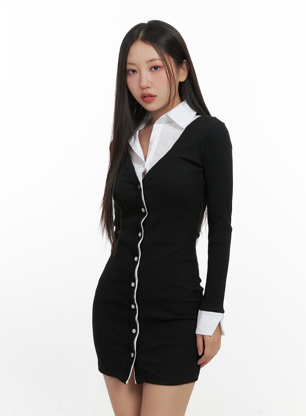 Buttoned Collar Mini Dress CN419