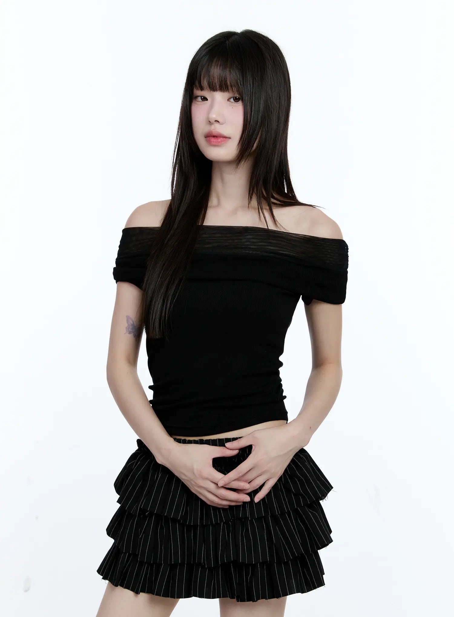 Off-Shoulder Ribbed Knit Top CG507