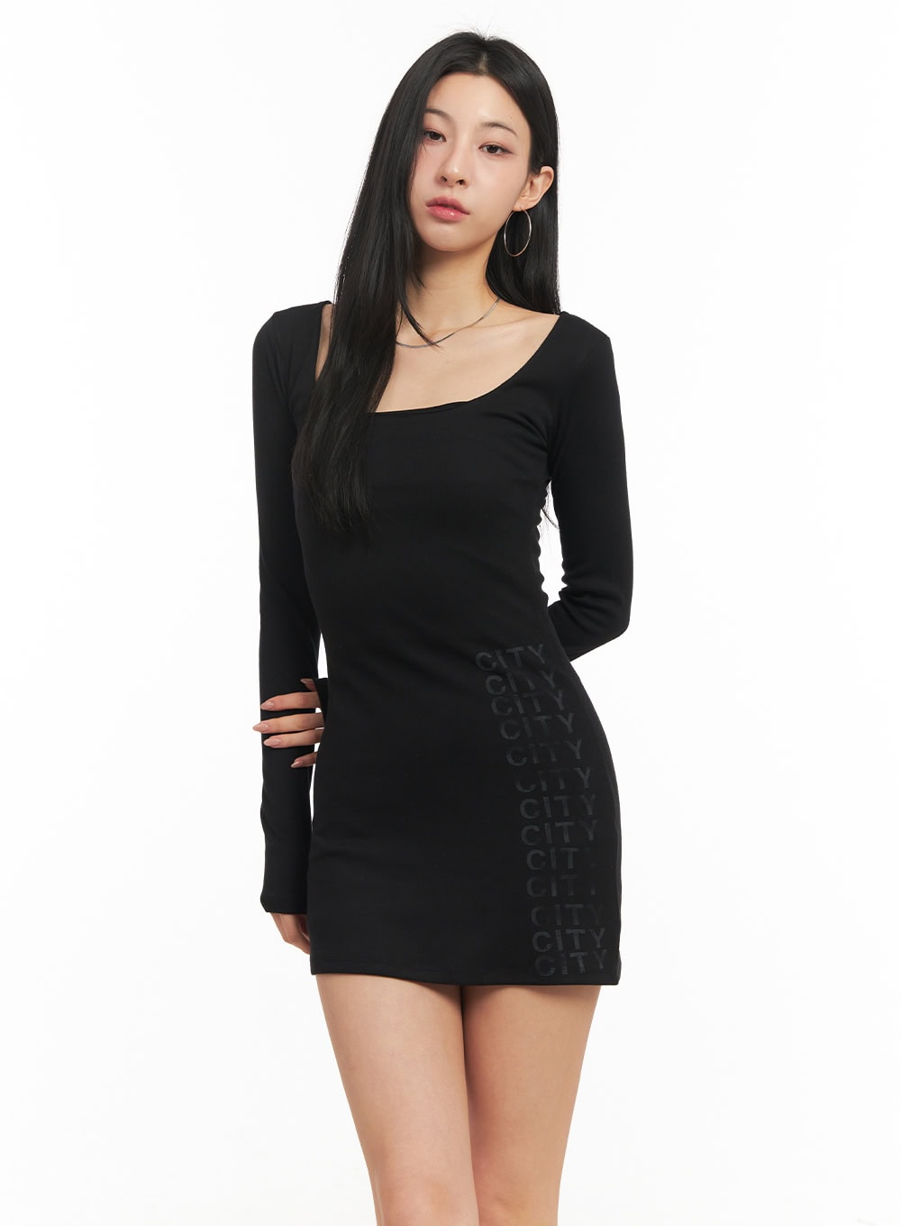 Graphic Slim-Fit Long Sleeve Mini Dress CM504