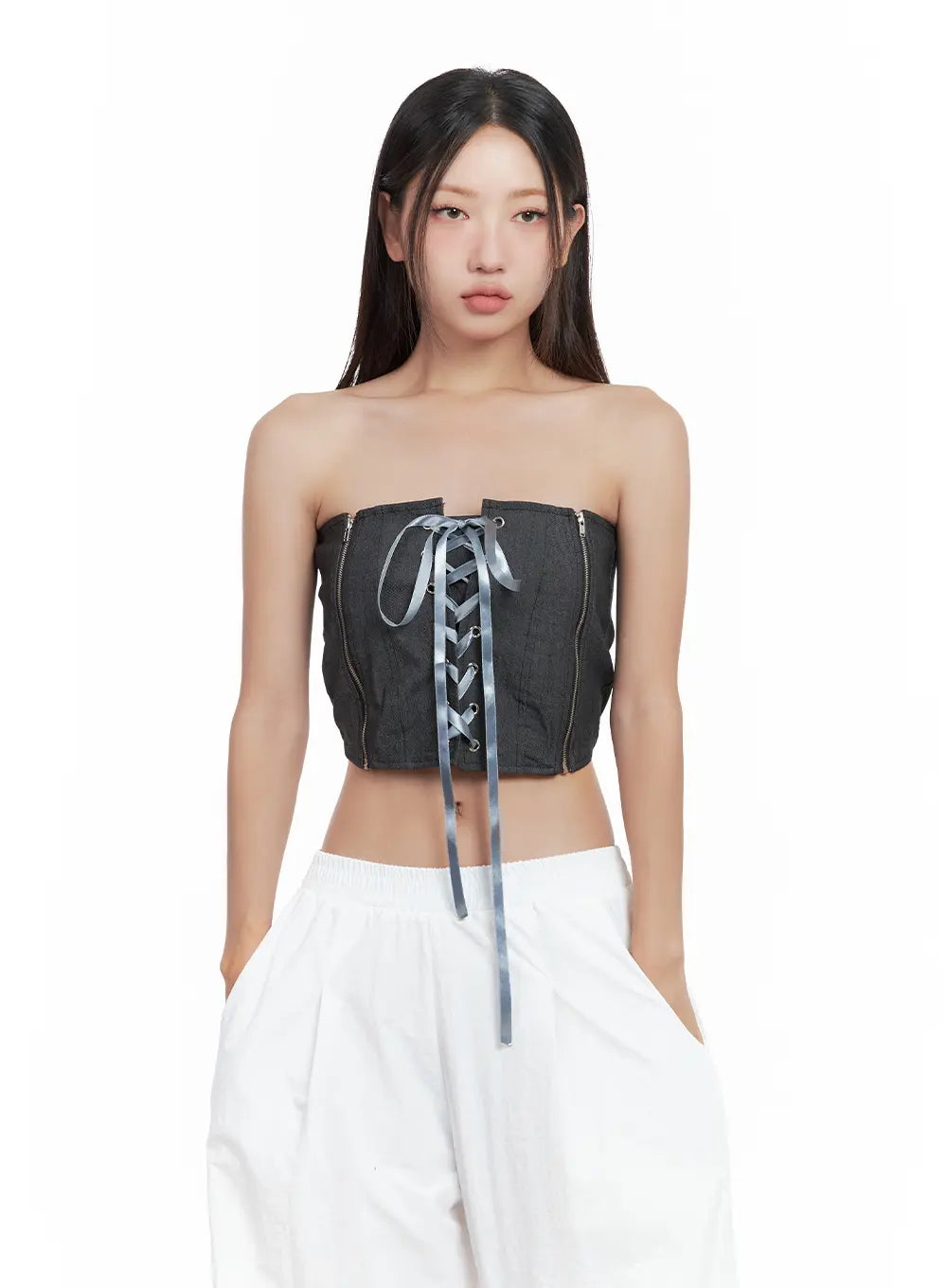 Denim Lace-Up Corset Tube Top CL508