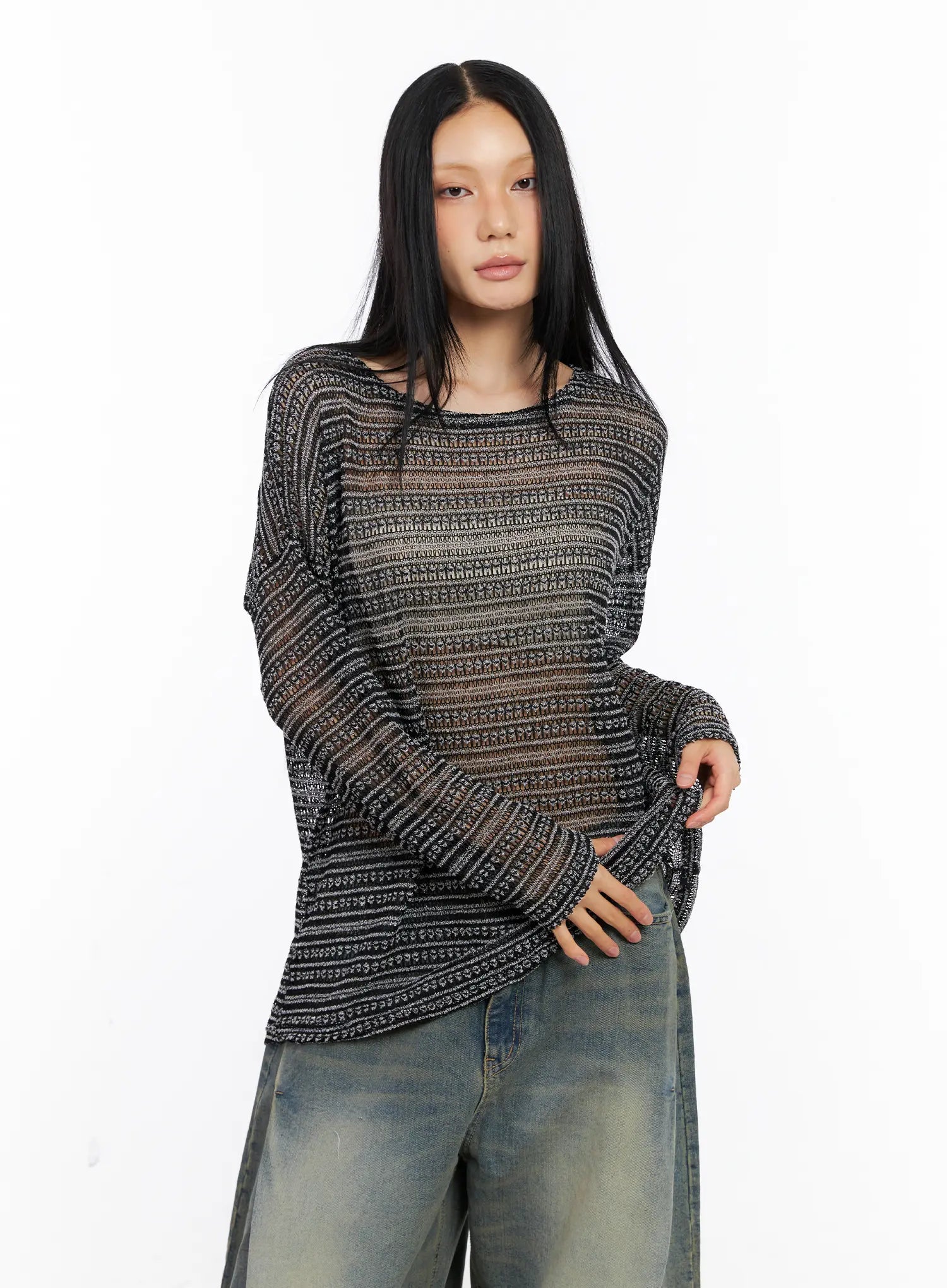 Sheer Knit Long-Sleeve Tee CL530