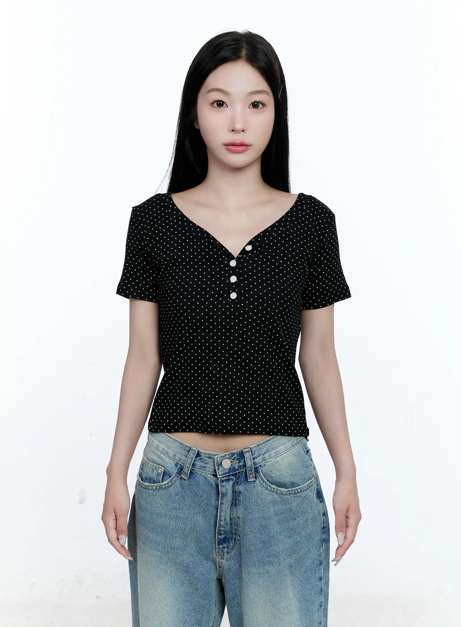 Polka-Dot V-Neck Top CG512