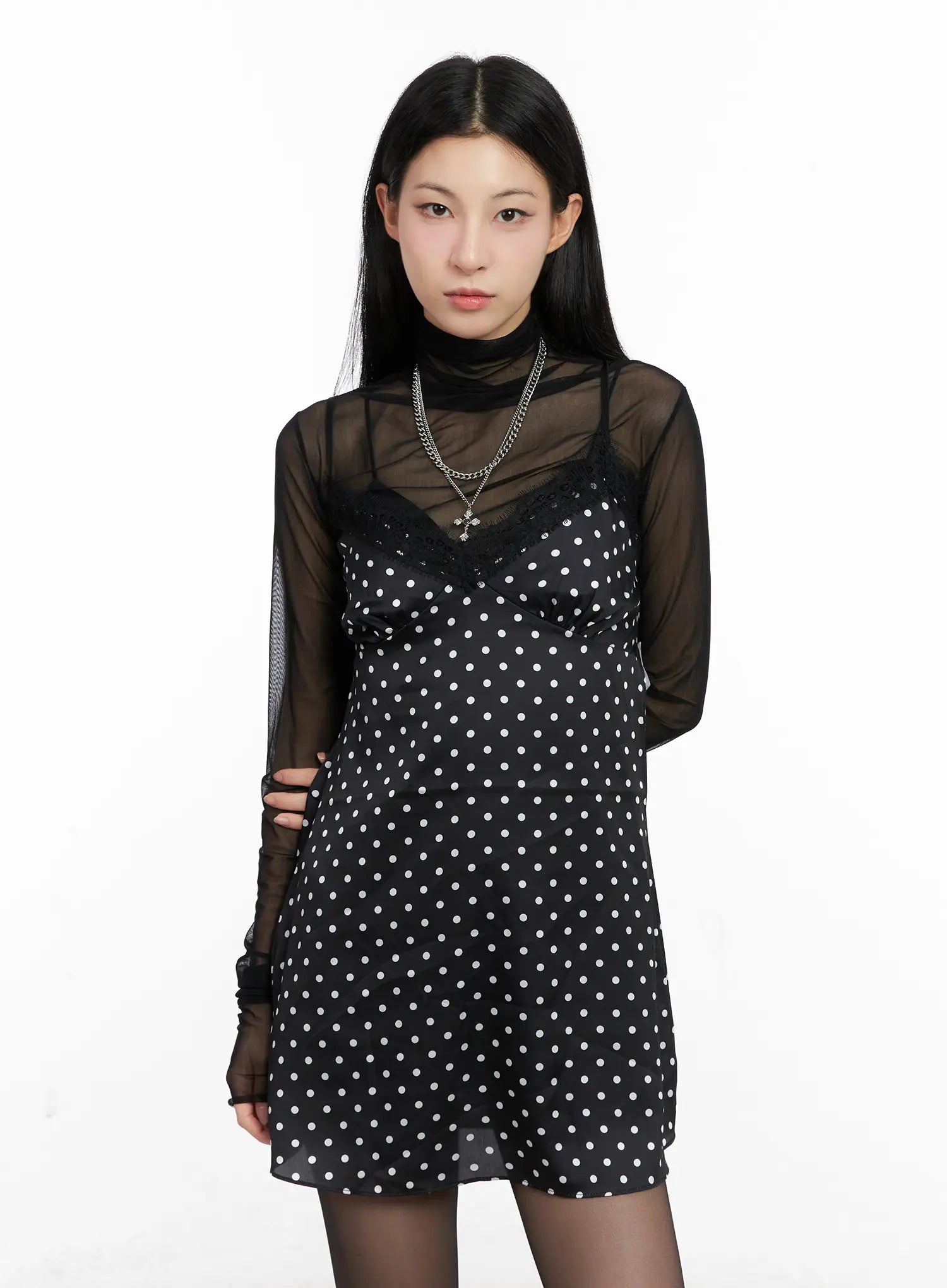 Polka Dot Satin Lace Mini Dress CG525