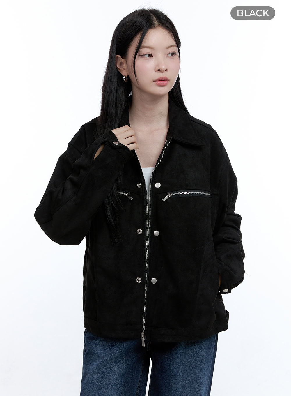 Suede Collar Zip-Up Jacket OO429