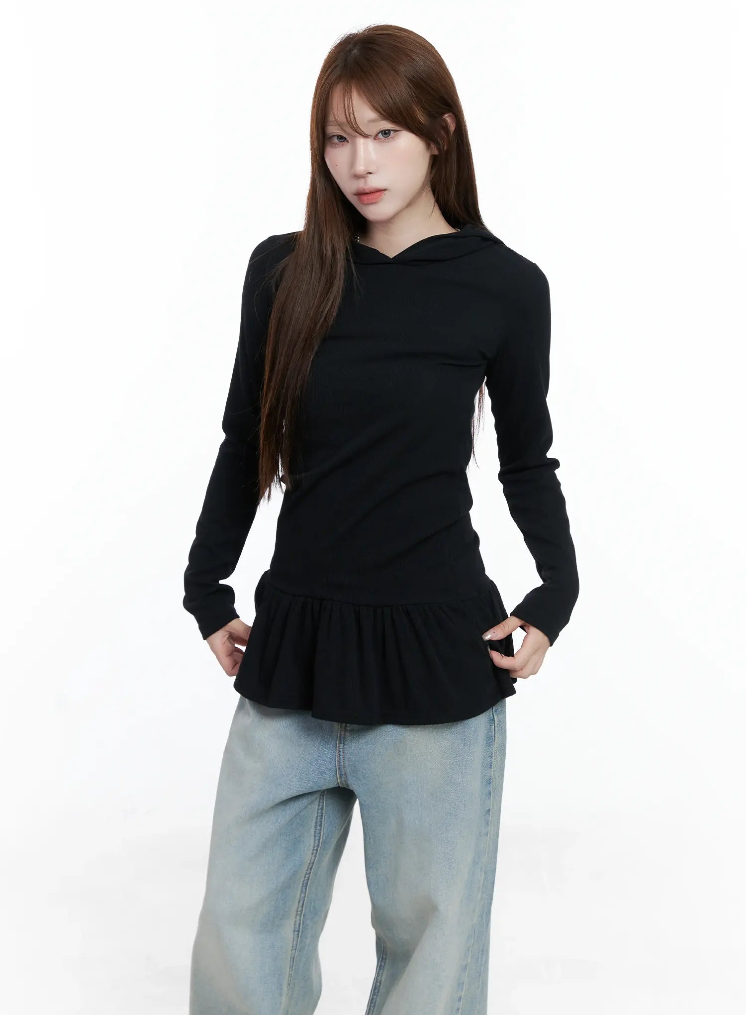 Frill Ribbed Hoodie CS501