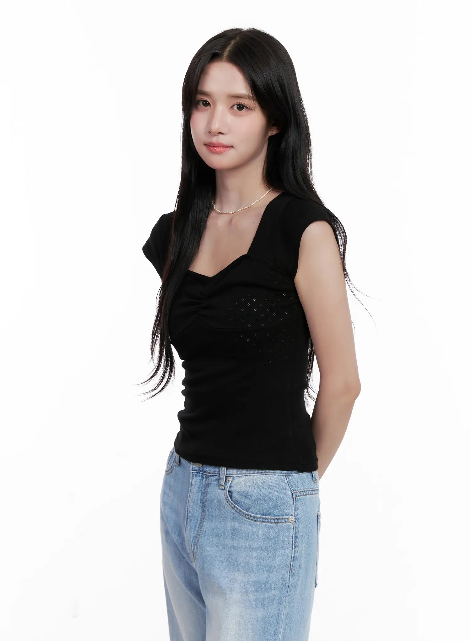 Shirred Cap-Sleeve Sweetheart Top CL515