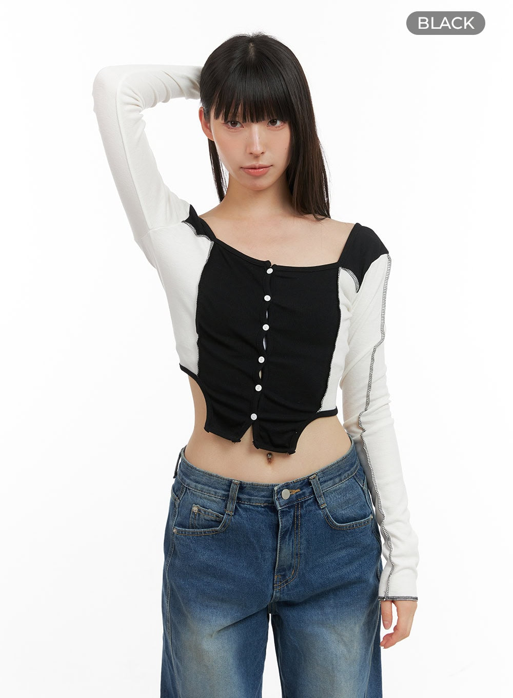 Contrasting Long Sleeve Crop Top CG420