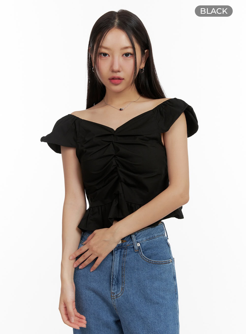 Ruffle Off-Shoulder Crop Blouse OU407