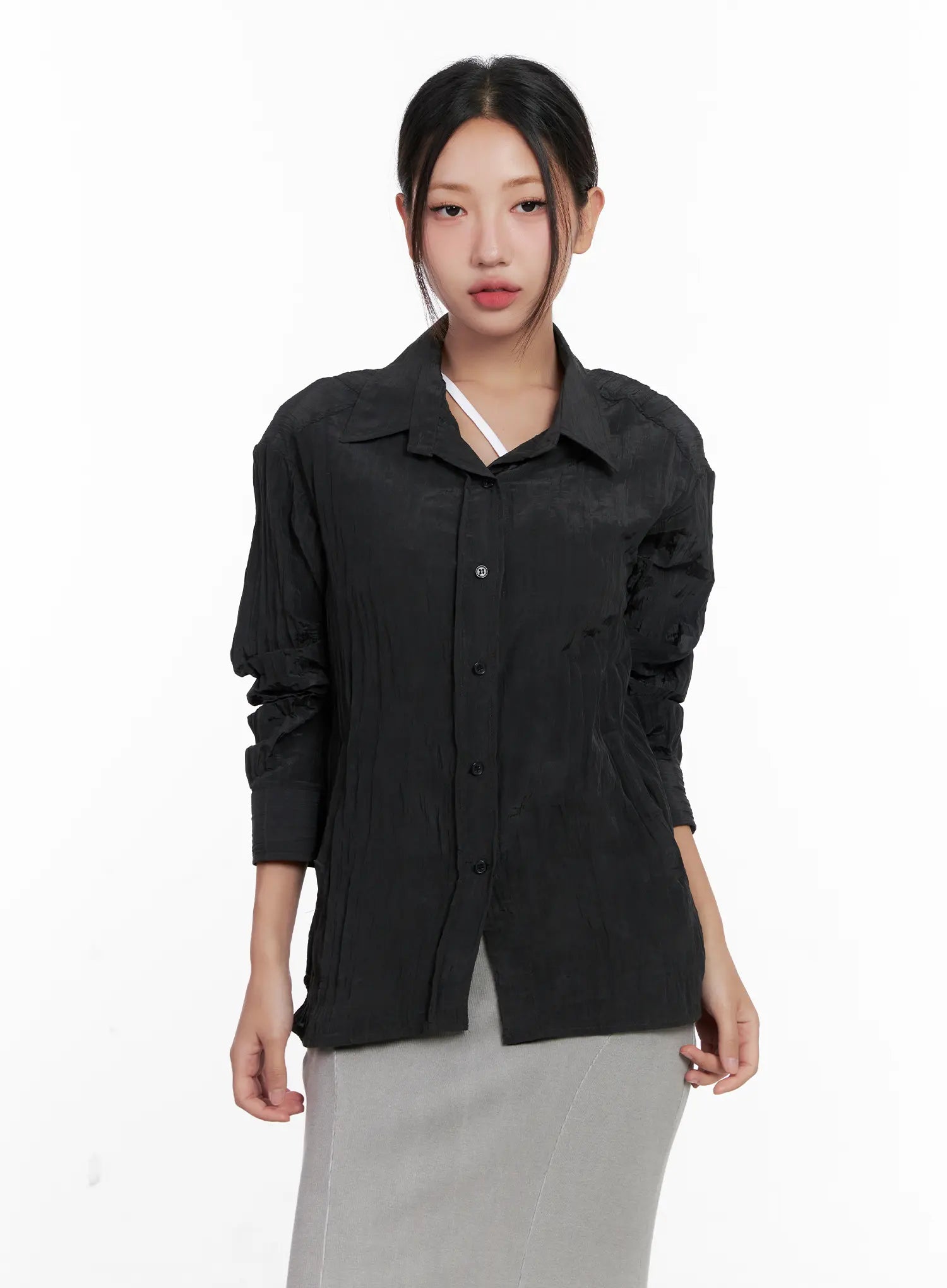 White Button-Up Long Sleeve Shirt CL518
