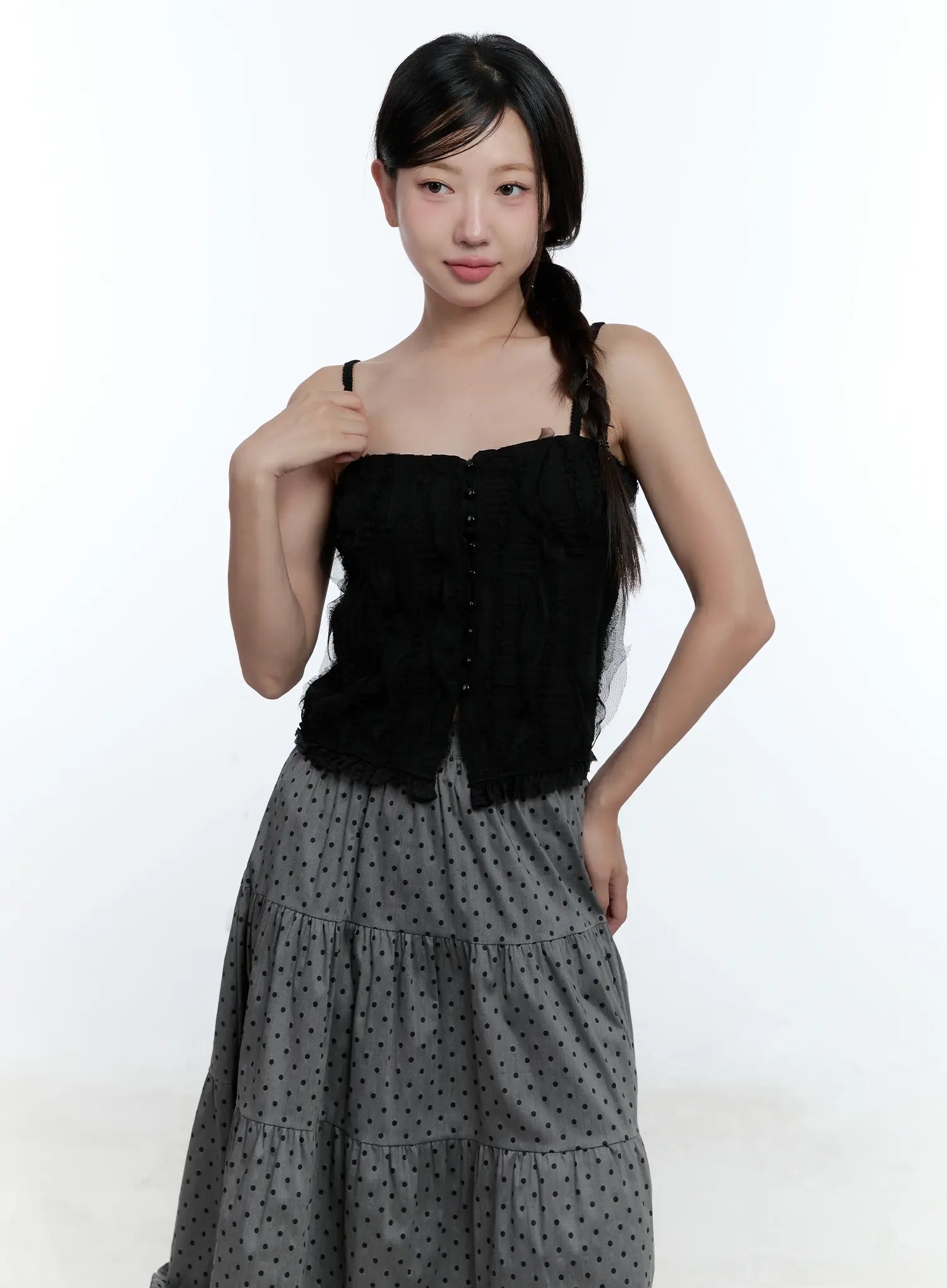 Buttoned Lace Cami Top CU526