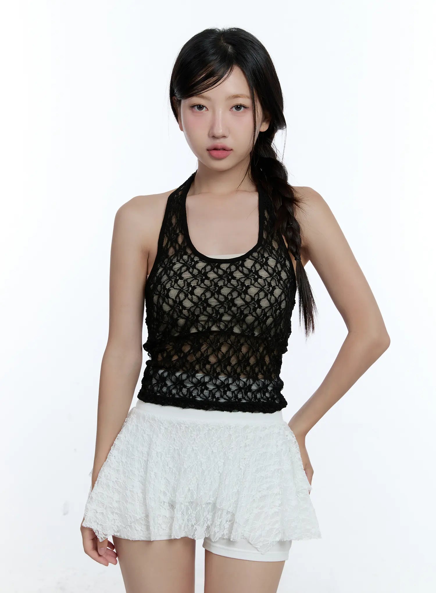 Sheer Lace Halter Neck Top CU527