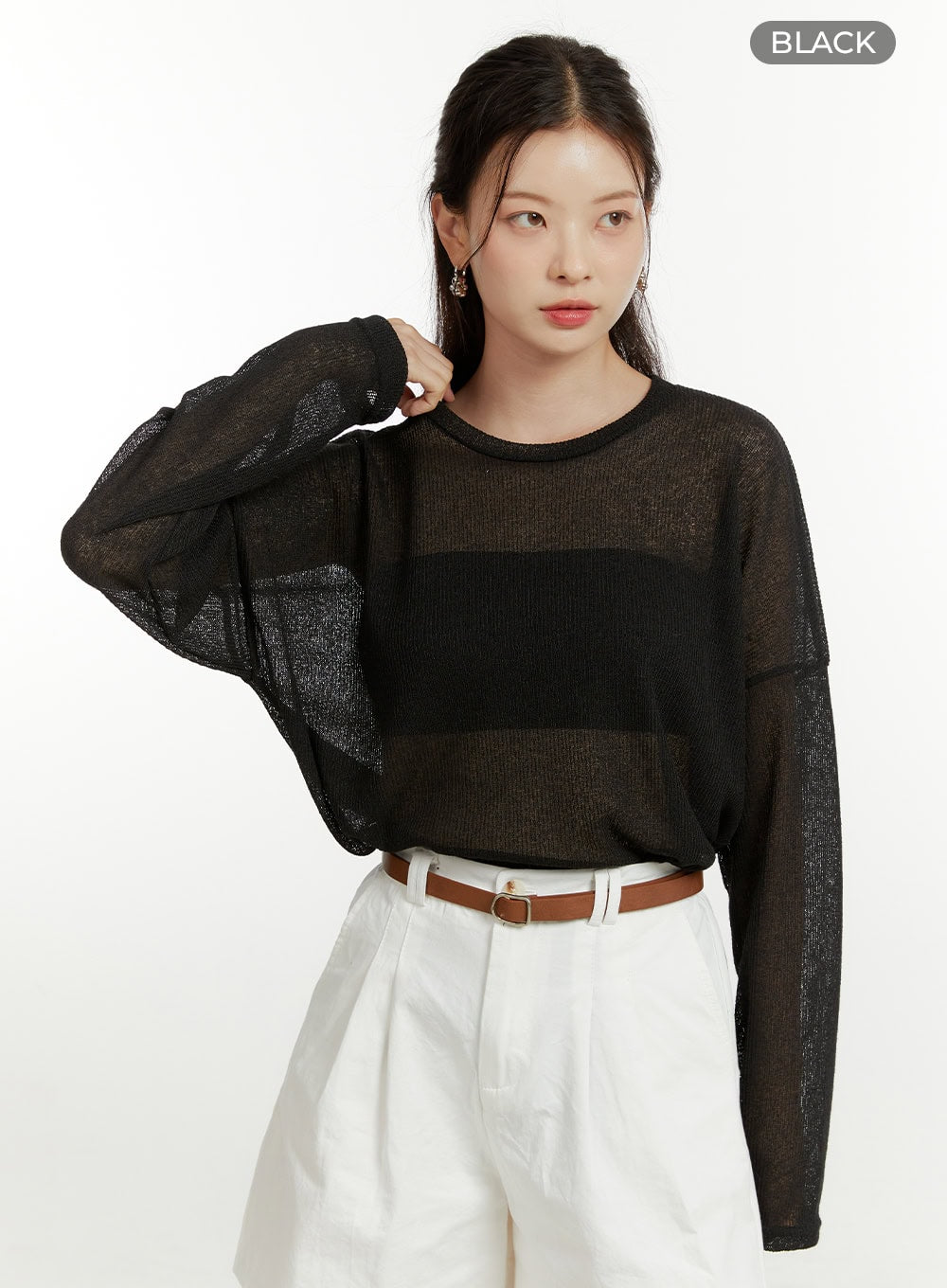 Solid Sheer Long Sleeve Top OU419