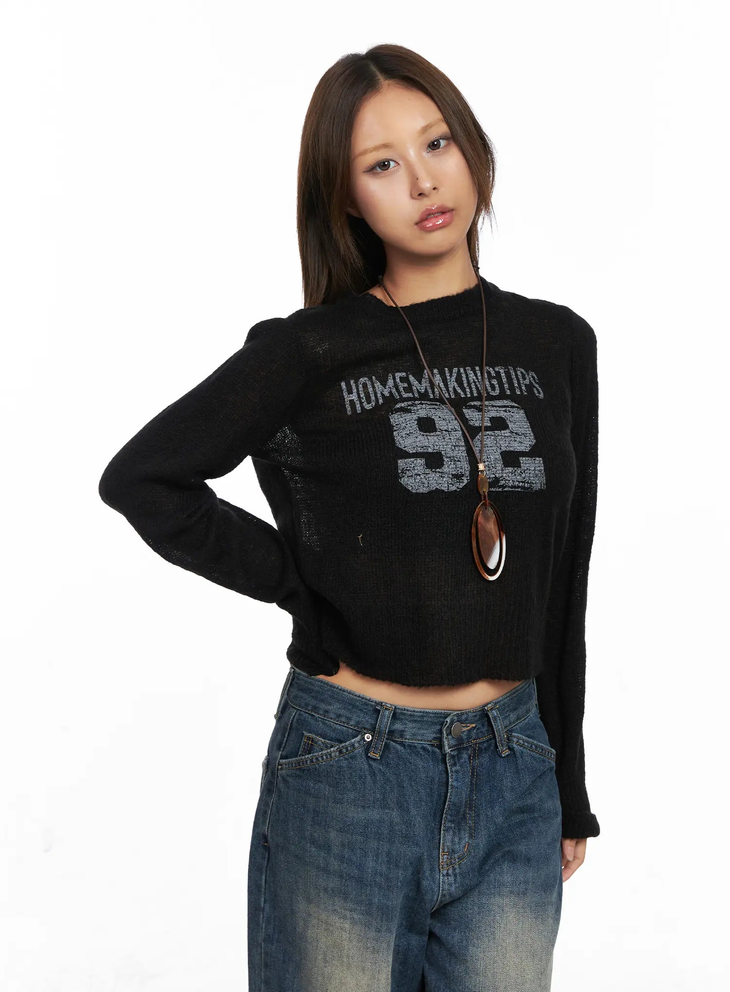 Sheer Graphic Cropped Sweater CO510