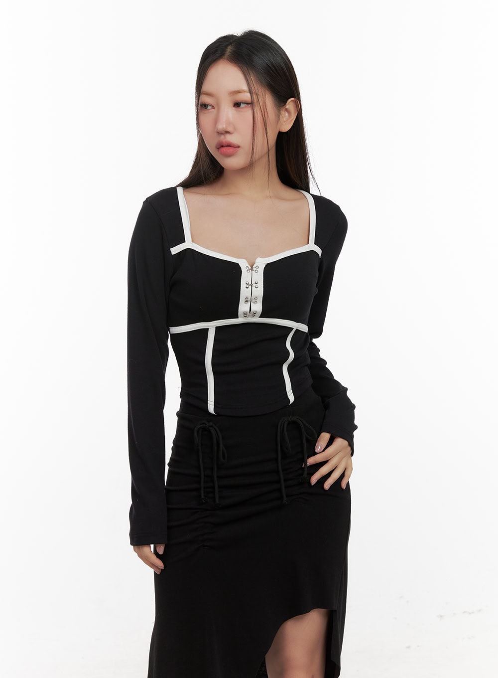 Hook and Eye Detail Crop Top CD411