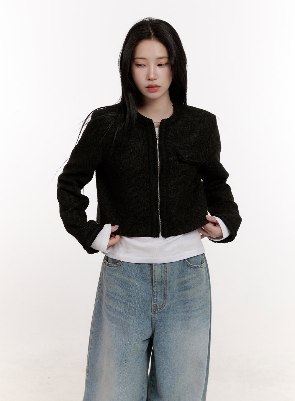 Elegant Tweed Zip-Up Crop Jacket CJ529