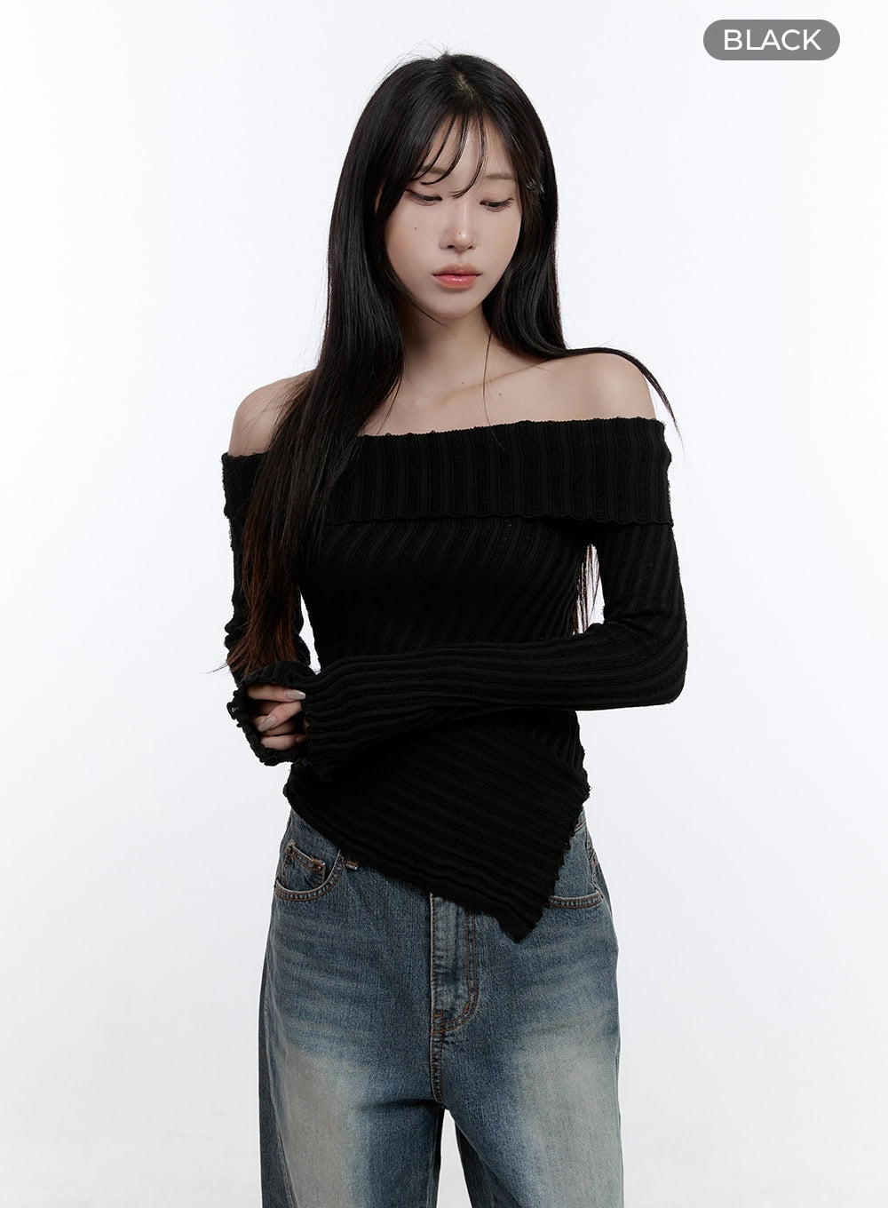 Unbalanced Long-Sleeve Off Shoulder Top CO418