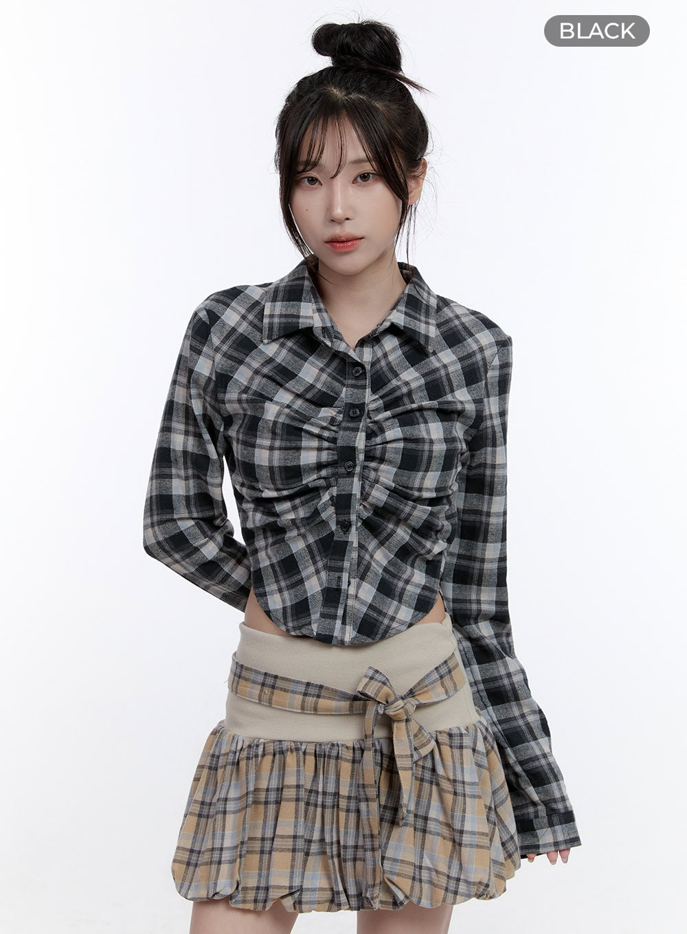 Shirred Crop Check Shirt CO418