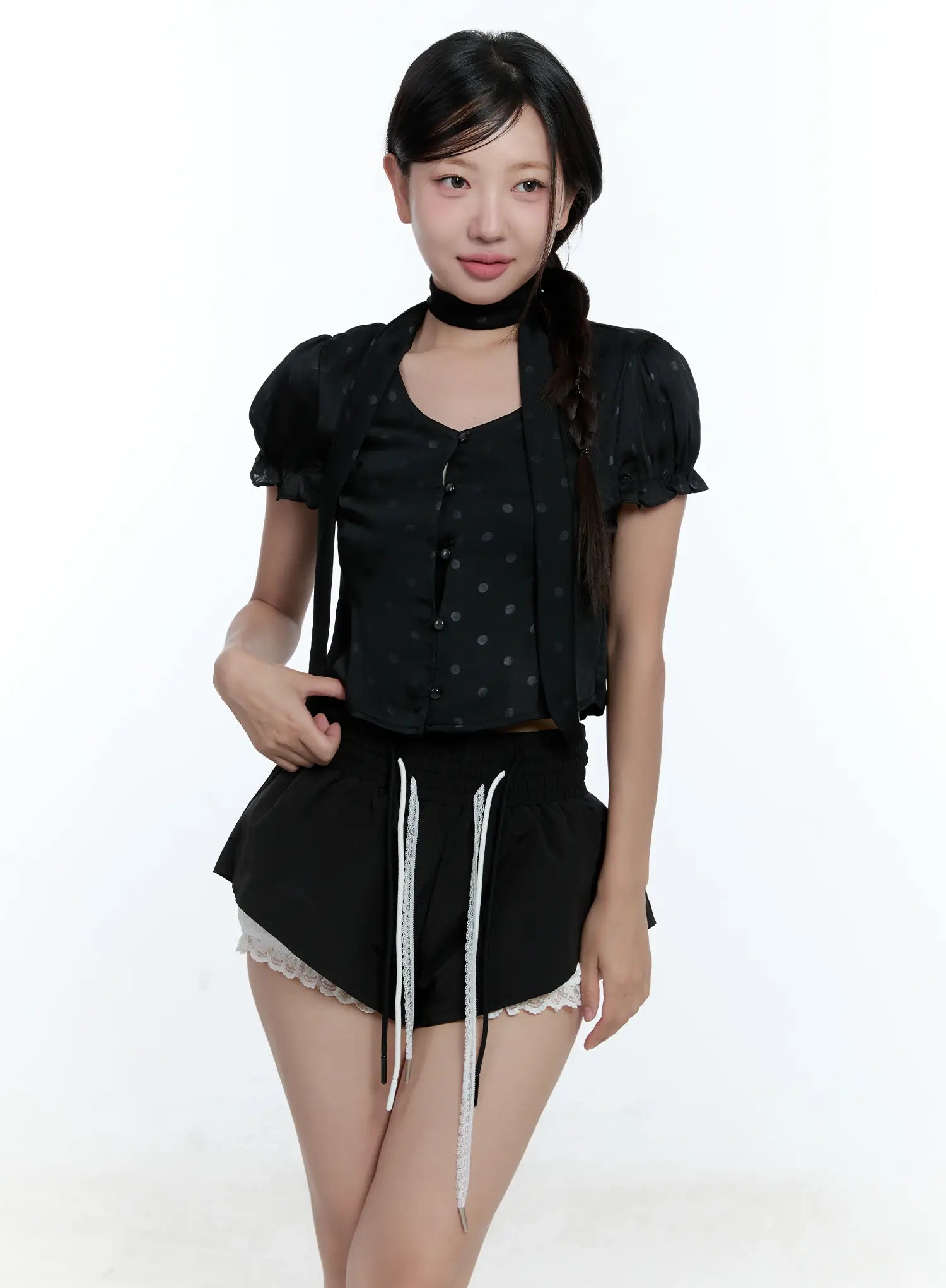 Puff Sleeve Crop Top & Scarf CU527