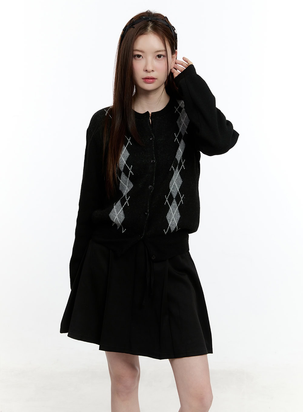 Cashmere-Blend Argyle Buttoned Cardigan CM521