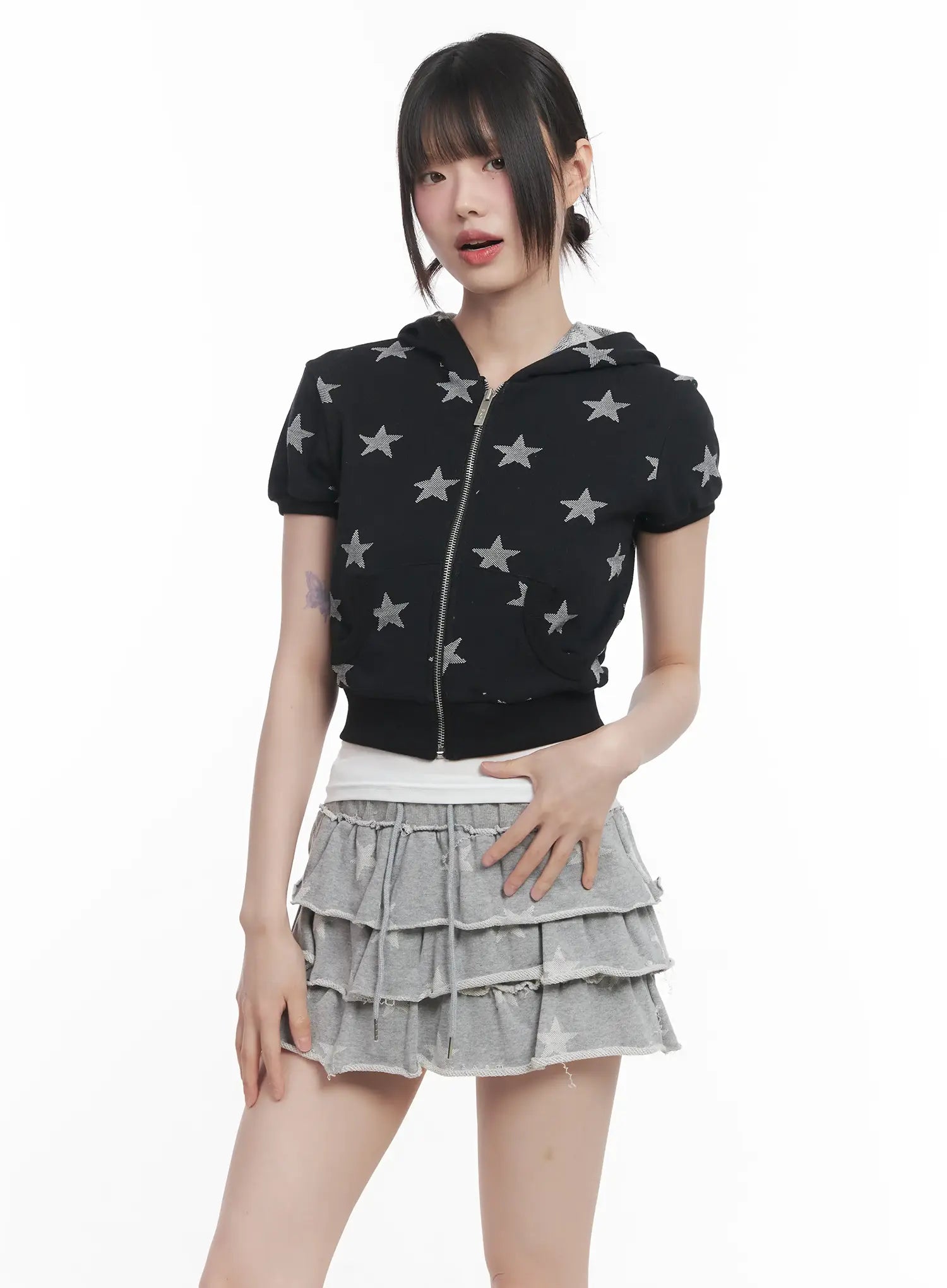 Star Print Short-Sleeve Hoodie CU518