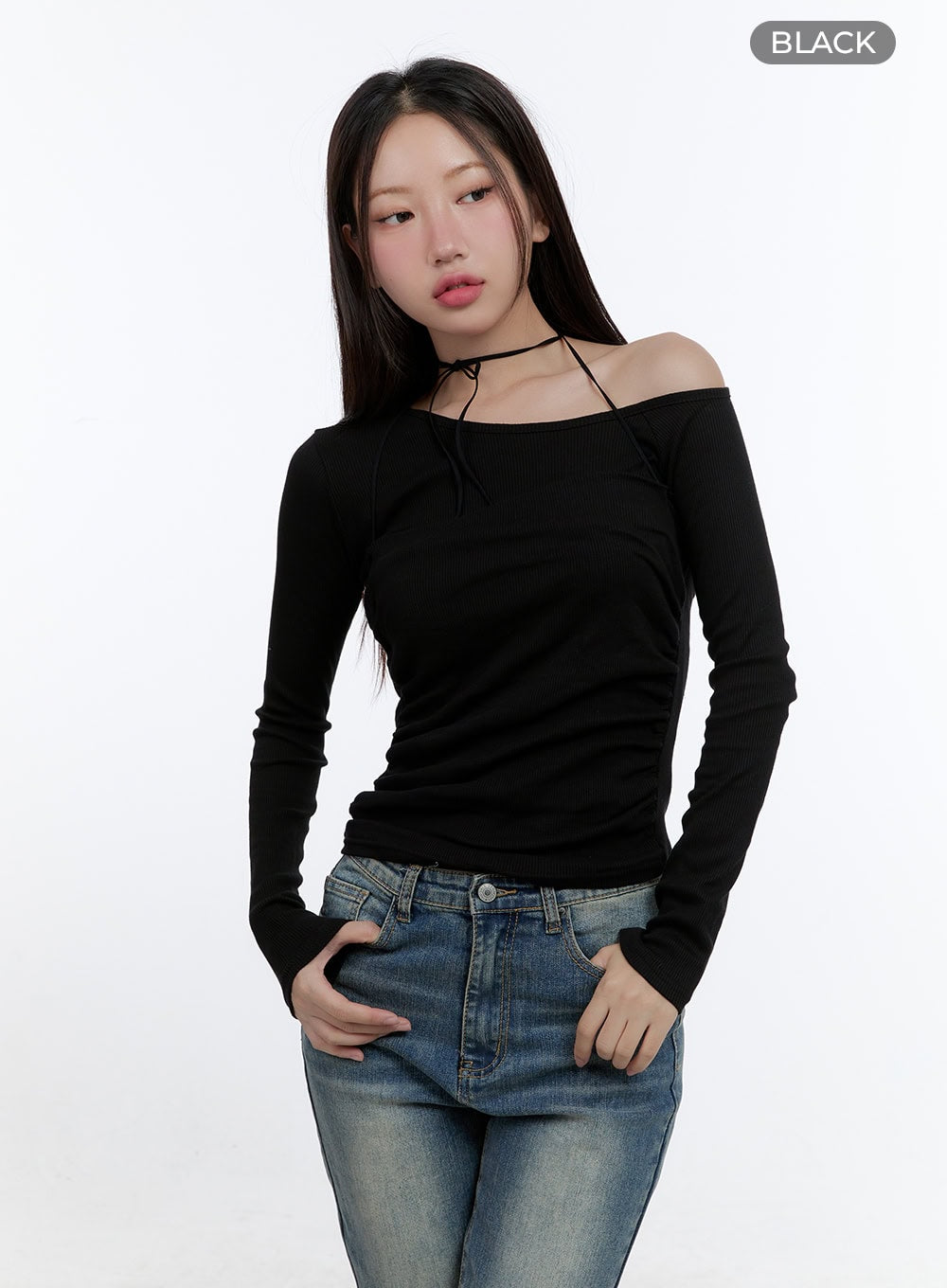 Chic Shirred One-Shoulder Top CS406