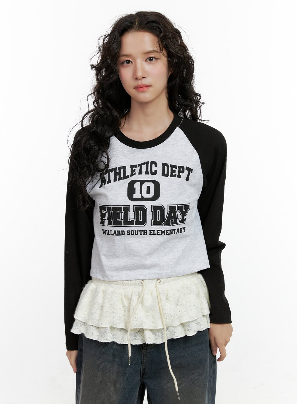 Long-Sleeve Raglan Printed Top ON404