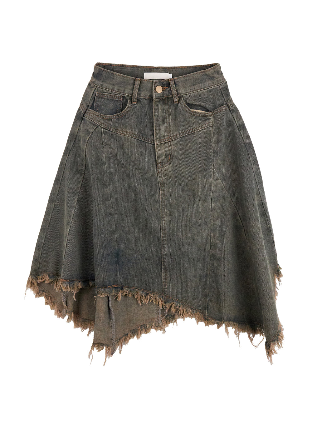 Unbalanced Washed Denim Midi Skirt CN401