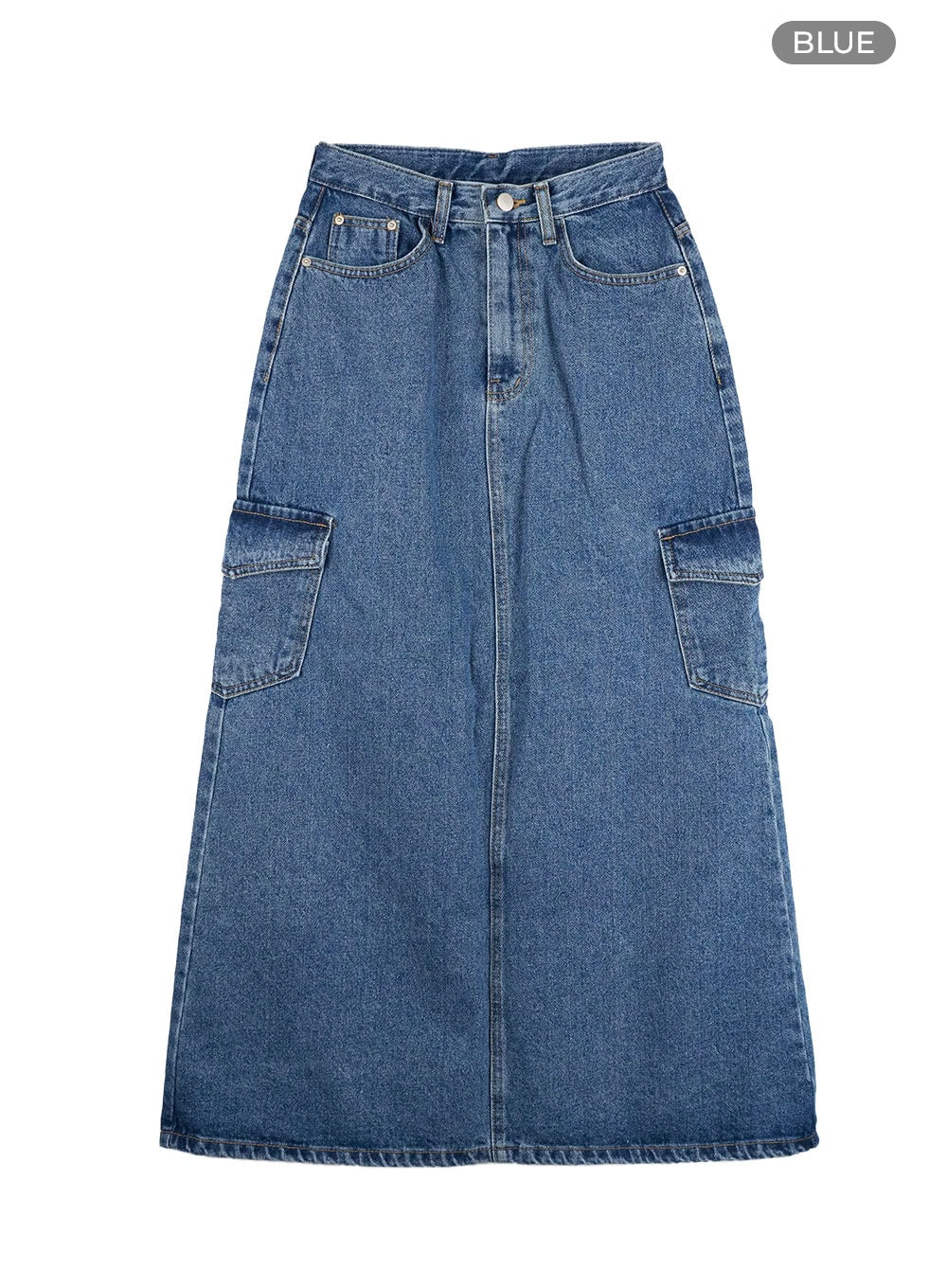 Denim Cargo Pocket Washed Maxi Skirt CG426