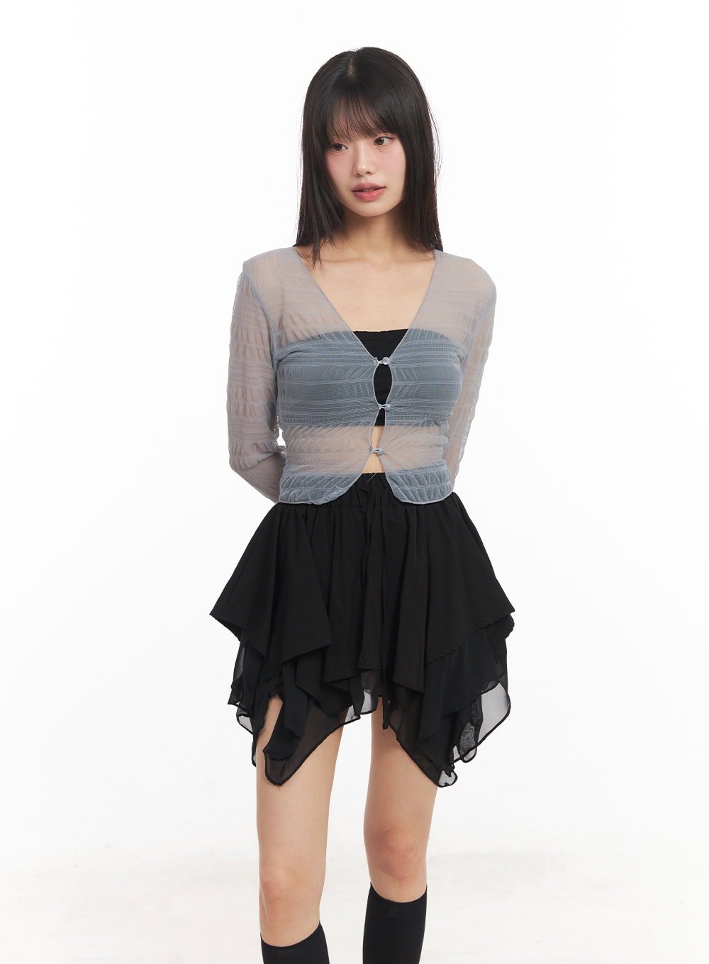 Sheer Chic Buttoned Cardigan CA523