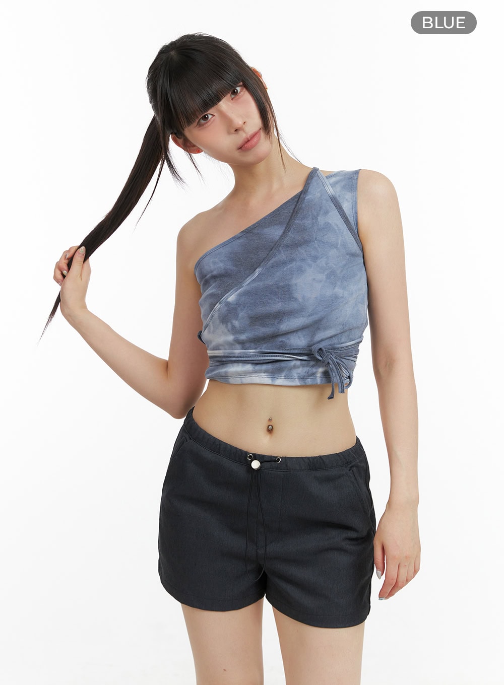 Unbalanced Graphic One Shoulder Crop Top CL422